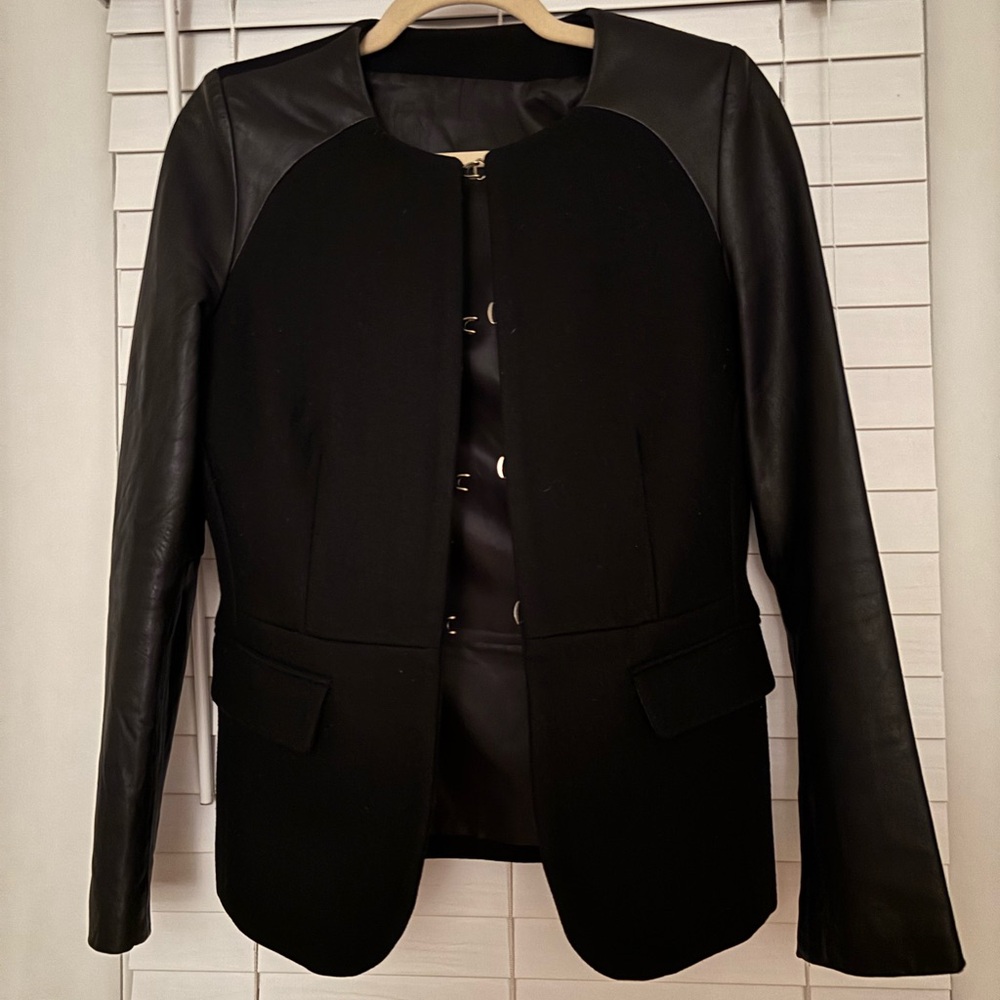 Neil Barrett Black Modern Tailored Blazer with leather accents…very flattering!